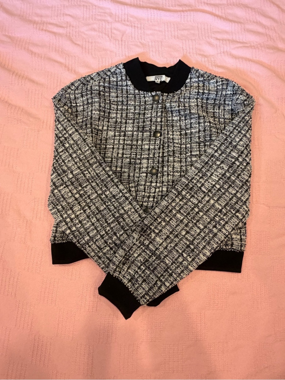NYC Black & White Tweed Button Cardigan